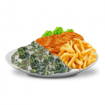125. Schnitzel mit Brokkoli Sahnesoße und Beilage