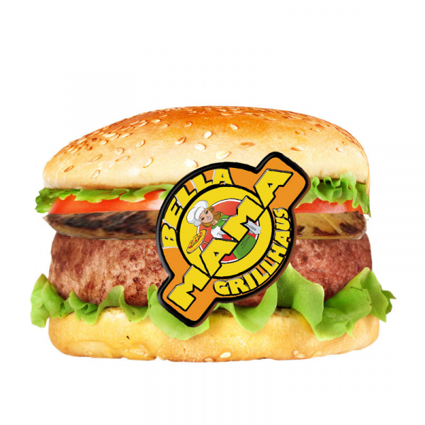 50, Big Hamburger, mit Salat, saure Gurke, Tomate, rote Zwiebeln Soßen