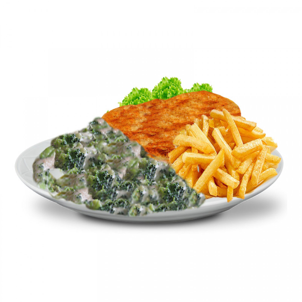 125. Schnitzel mit Brokkoli Sahnesoße und Beilage