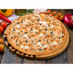 241. Düzgün Baba Pizza Mit frisches Lachsfilet, Spinat, Mozzarella, Sauce Hollandaise, Knoblauch