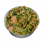 168 Bandnudeln mit Knoblauch, Spinat und Lachs, Sahnesoße