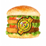 56. Big Doppel Chicken Burger, mit Salat, saure Gurke, Tomate, rote Zwiebeln Soßen