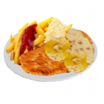 82. Schnitzel Hawaii mit Schinken, Ananas, Sahnesoße