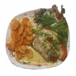 89. Schnitzel mit Spargel und Sauce Hollandaise und Beilage