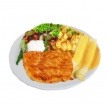 89. Schnitzel mit Spargel und Sauce Hollandaise und Beilage