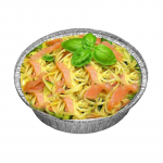 93. al Salmone Lachsfilet, Zwiebeln, Sellerie in Tomatensahnesauce